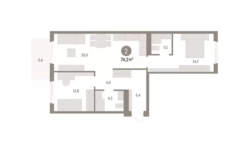 2-комнатная квартира: Новосибирский район, рабочий посёлок Краснообск, ... - Фото 2