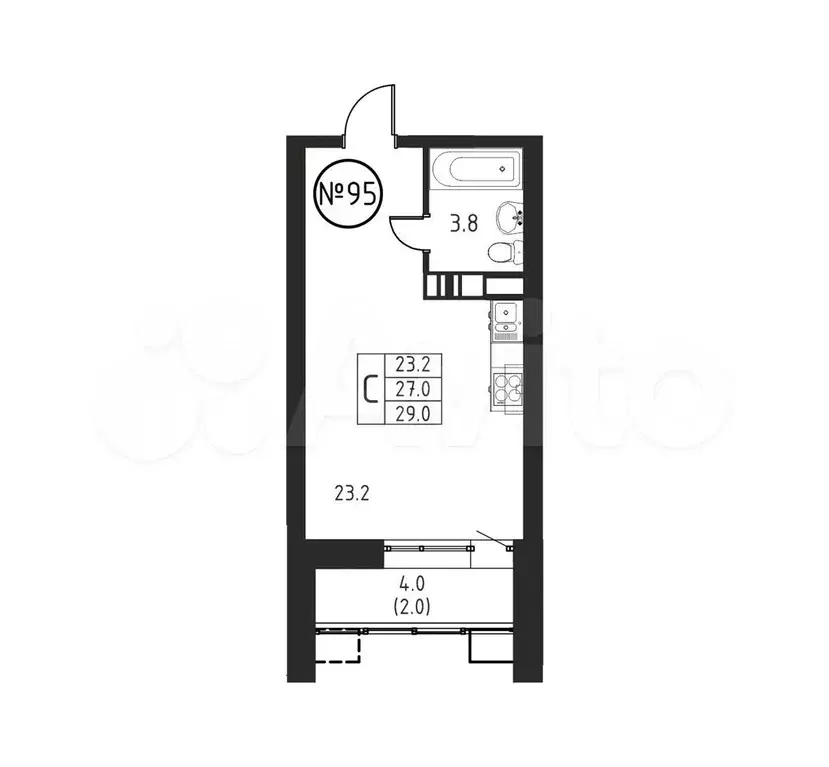 Квартира-студия, 29м, 11/12эт. - Фото 0