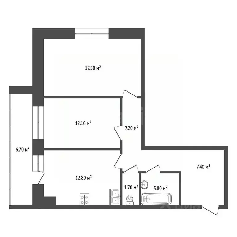 2-к кв. Калужская область, Калуга Резванская ул., 3 (70.0 м) - Фото 2