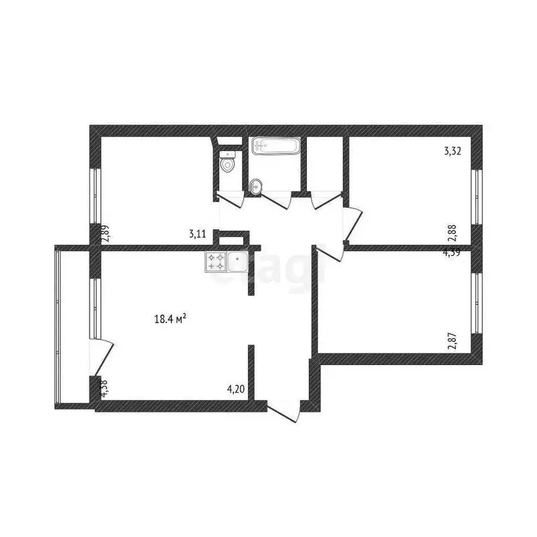 3-комнатная квартира: Тобольск, 9-й микрорайон, 28 (67.9 м) - Фото 0