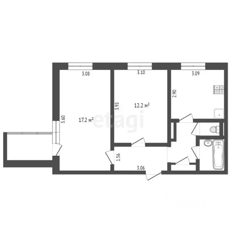 2-к кв. Тюменская область, Тюмень Новосибирская ул., 119 (50.1 м) - Фото 1