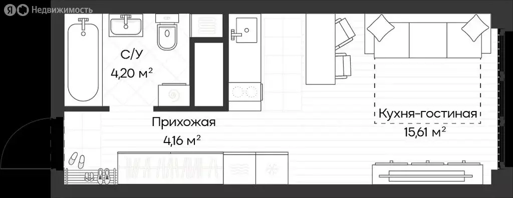 Квартира-студия: Новосибирск, Ленинградская улица, 340 (24 м) - Фото 0