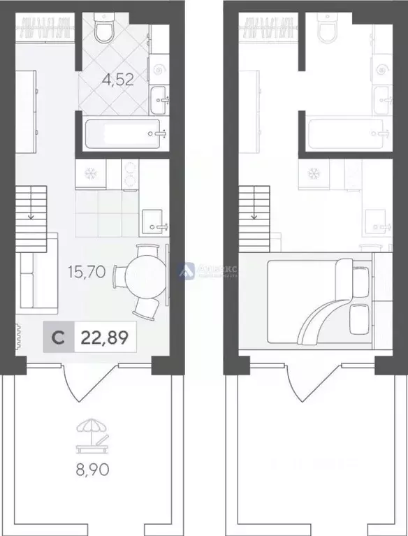 Студия Тюменская область, Тюмень ул. Сергея Корепанова, 34 (29.12 м) - Фото 2