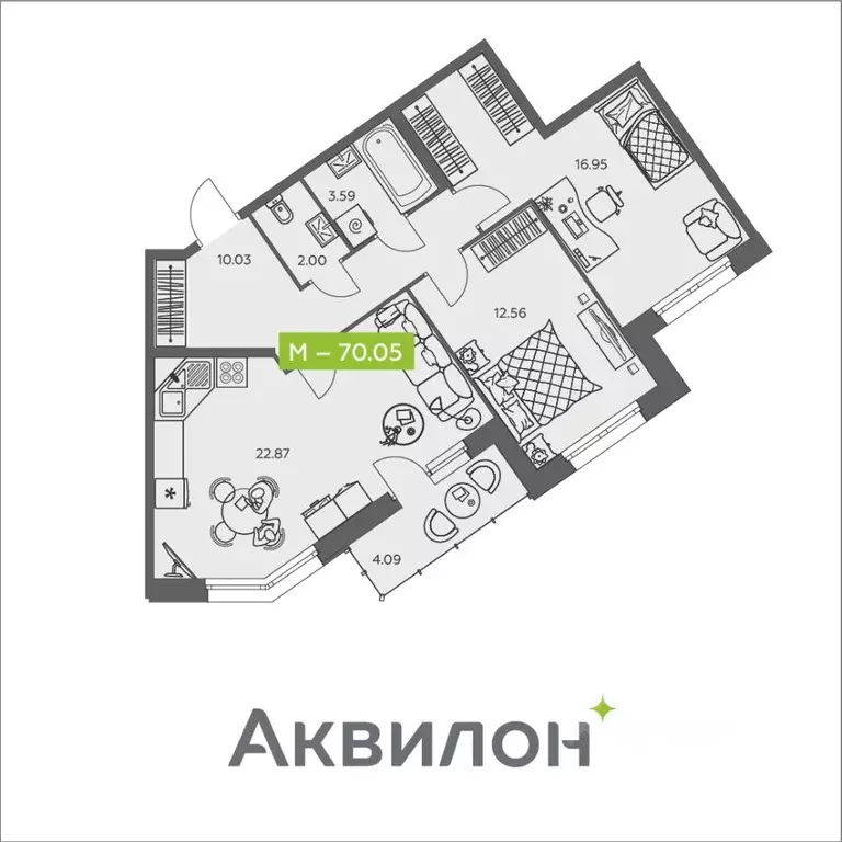 2-к кв. Архангельская область, Архангельск ул. Валявкина, 38к3 (70.05 ... - Фото 0