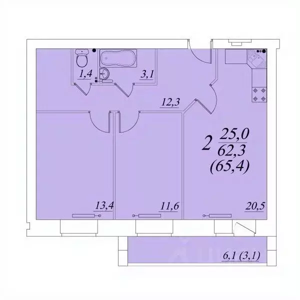 2-к кв. Вологодская область, Вологда Южный мкр,  (65.4 м) - Фото 1