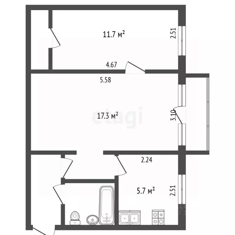 2-к кв. Московская область, Коломна ул. Гагарина, 74 (44.5 м) - Фото 2