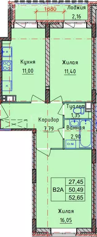 2-комнатная квартира: Ярославль, 2-й Брагинский проезд, 22 (52.65 м) - Фото 1