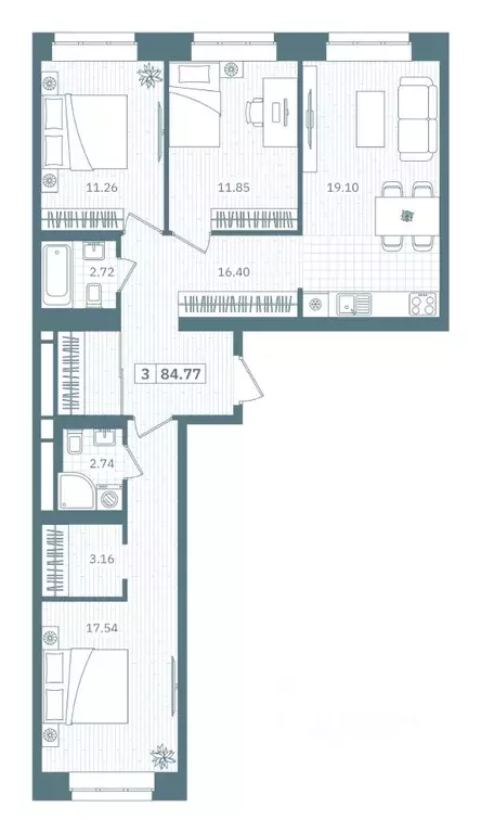 3-к кв. Ханты-Мансийский АО, Нефтеюганск 9А мкр, Прибрежный Парк жилой ... - Фото 1