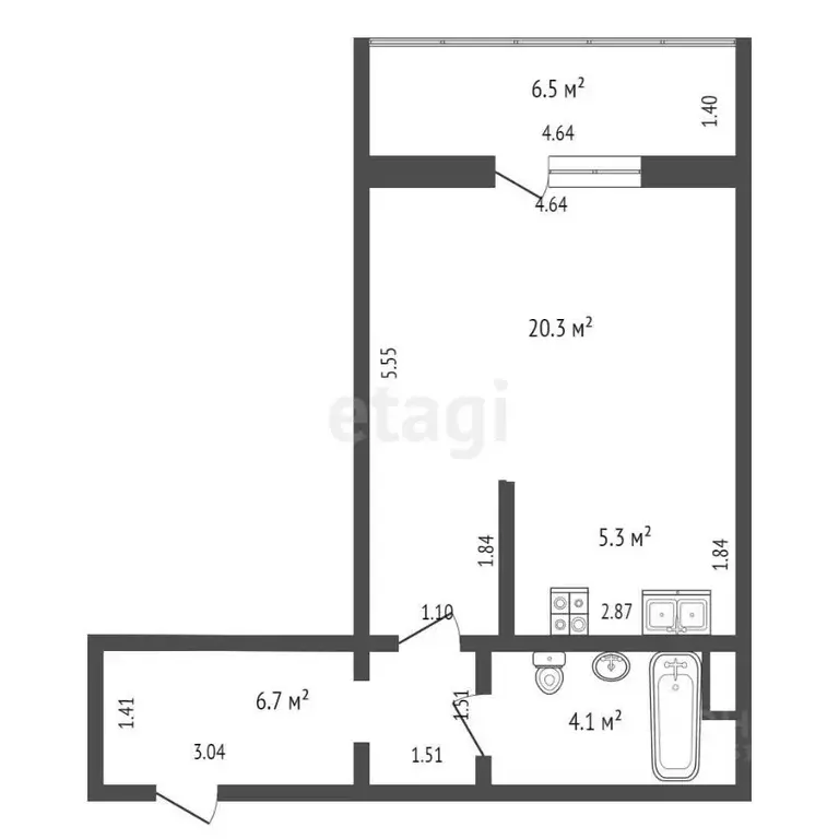 Студия Ханты-Мансийский АО, Нягань 4-й мкр, 24 (36.4 м) - Фото 1