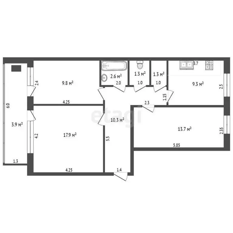 3-комнатная квартира: Морозовск, улица Руднева, 96 (66 м) - Фото 1