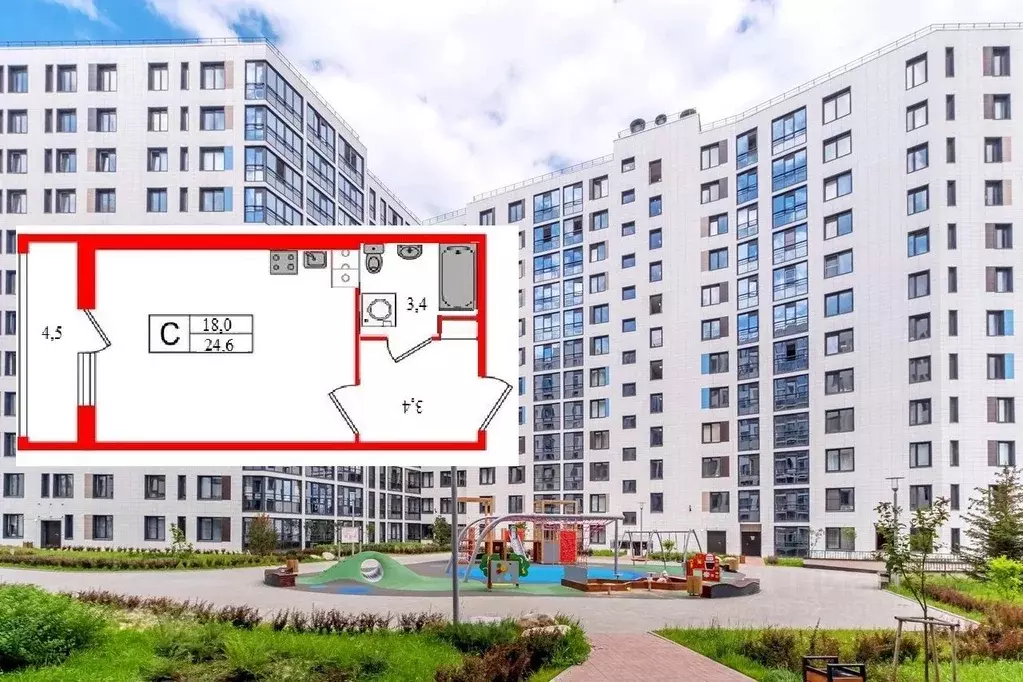 Студия Санкт-Петербург Кузнецовская ул., 58к1 (24.6 м) - Фото 2