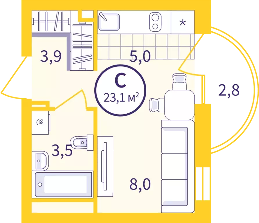 квартира-студия, 21.19 м - Фото 0