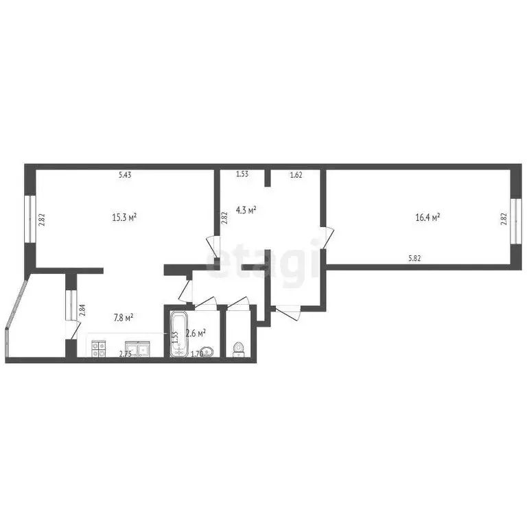 2-комнатная квартира: Якутск, улица Н.Е. Мординова, 32/1 (58.5 м) - Фото 0