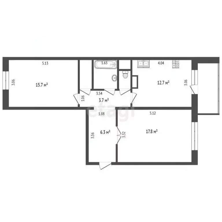 2-к кв. Тюменская область, Тюмень Харьковская ул., 27 (61.4 м) - Фото 1