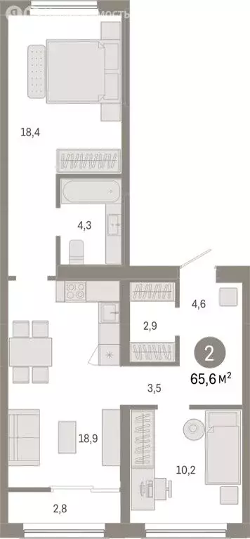 2-комнатная квартира: Новосибирск, Большевистская улица, с49 (65.57 м) - Фото 1