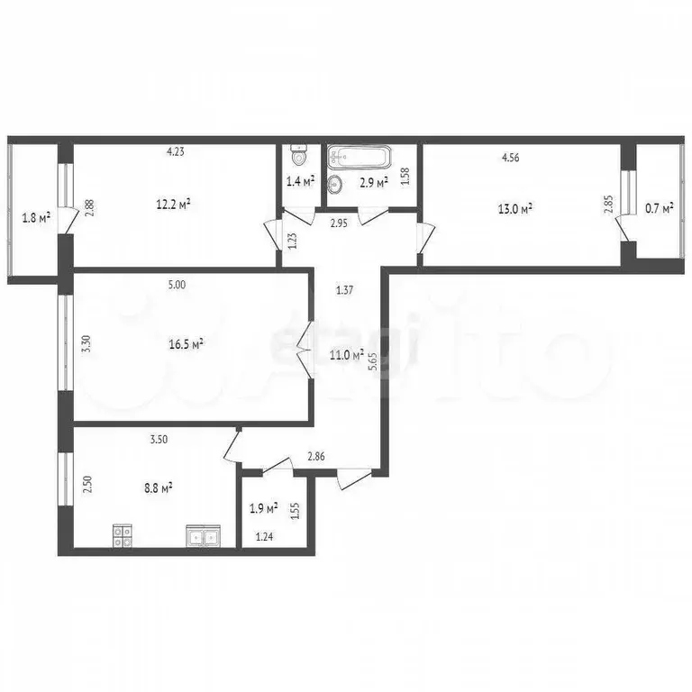 3-к. квартира, 68,1 м, 5/5 эт. - Фото 0