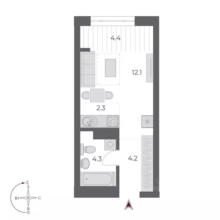 Студия Новосибирская область, Новосибирск Оскар жилой комплекс (27.3 ... - Фото 2
