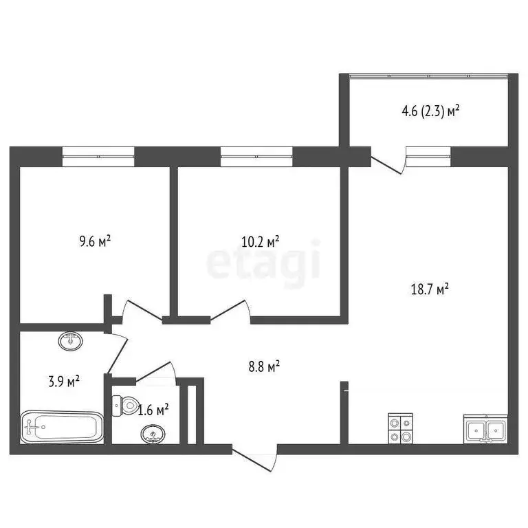 2-комнатная квартира: Патрушева, улица Александра Пушкина, 8 (58.2 м) - Фото 1