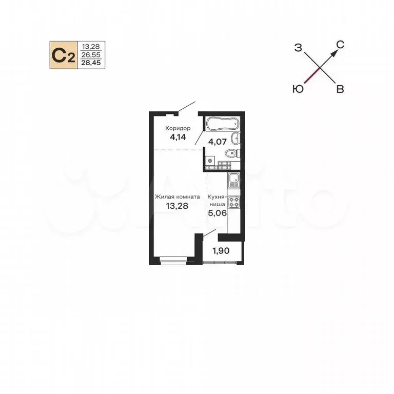 Квартира-студия, 28,5 м, 16/21 эт. - Фото 0