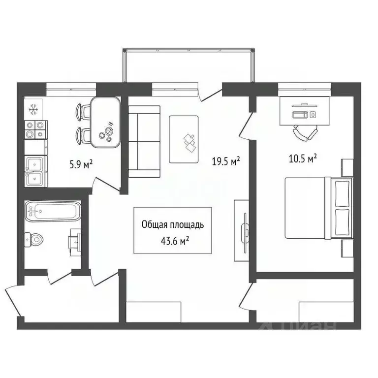 2-к кв. Новосибирская область, Новосибирск Сибирская ул., 31 (43.6 м) - Фото 1