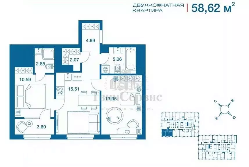 3-к кв. Тульская область, Тула ул. Академика Насоновой, 18 (58.6 м) - Фото 1