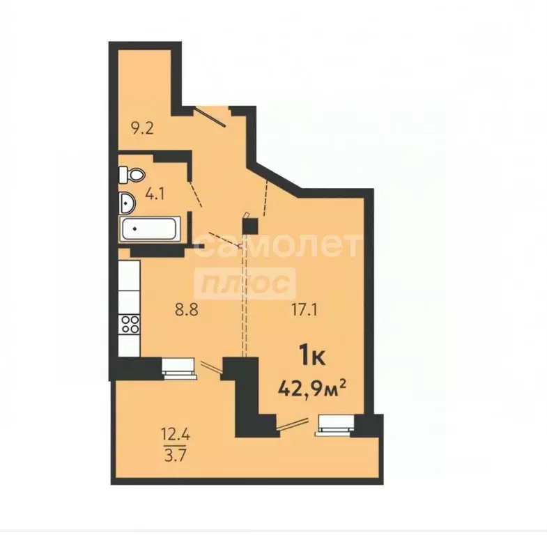 1-к кв. Омская область, Омск ул. 8-я Линия, 197А (42.9 м) - Фото 2