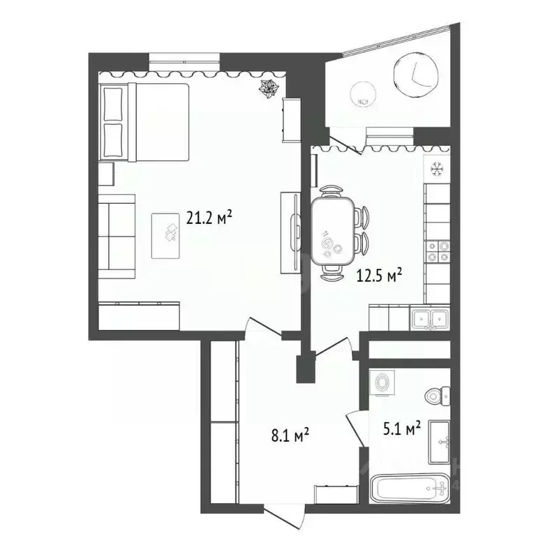 1-к кв. Тюменская область, Тюмень Заречный проезд, 39Ак2 (46.3 м) - Фото 1