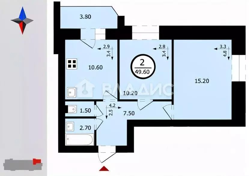 2-к кв. Владимирская область, Владимир ул. Новгородская, 30к2 (47.9 м) - Фото 2