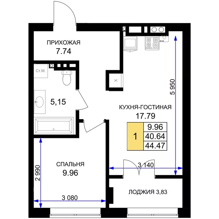 1-комнатная квартира: Гурьевск, жилой комплекс Включи (44.47 м) - Фото 0