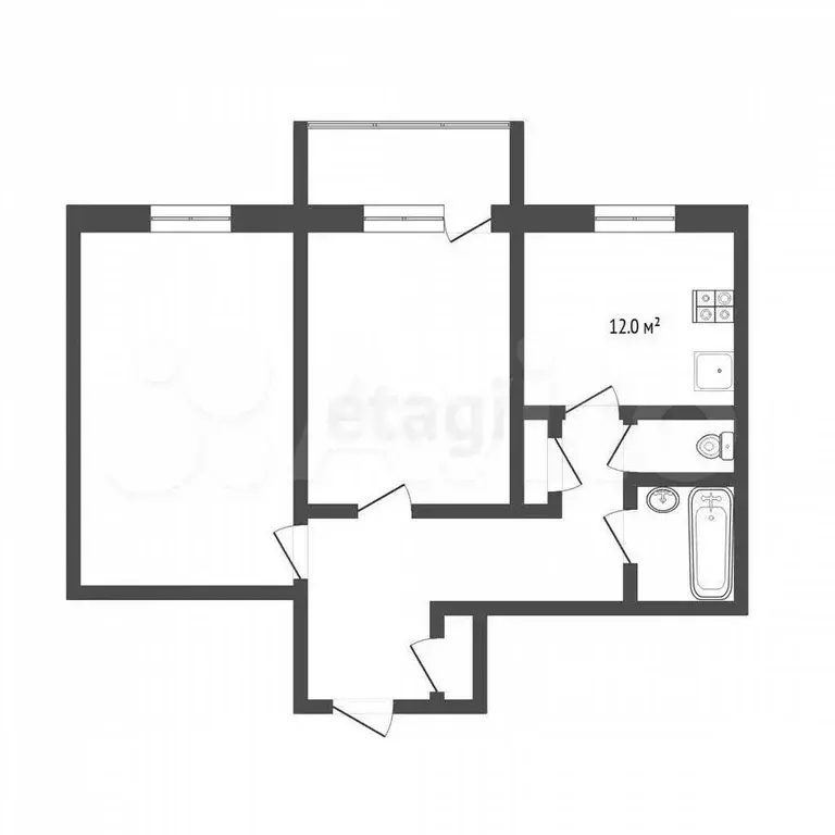 2-к. квартира, 59,2 м, 3/5 эт. - Фото 0