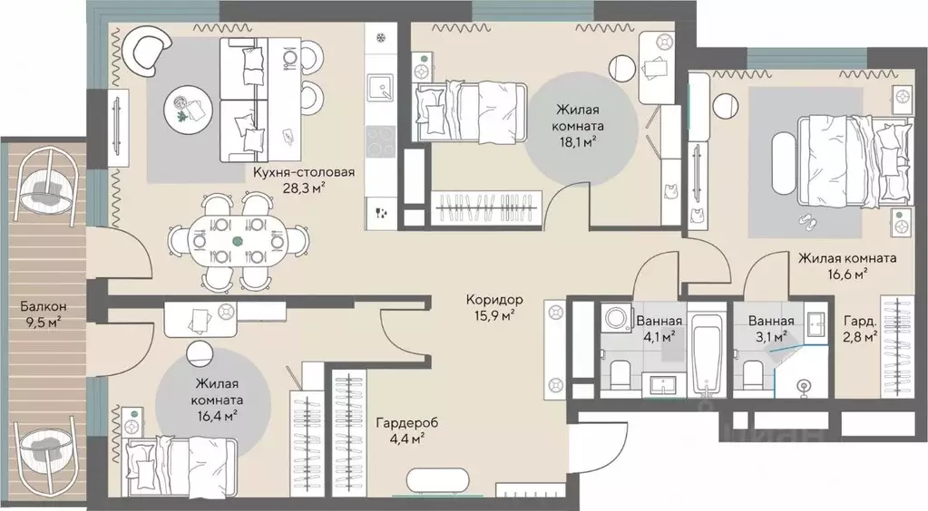 3-к кв. Свердловская область, Екатеринбург ВИЗ жилрайон, Нагорный ... - Фото 1