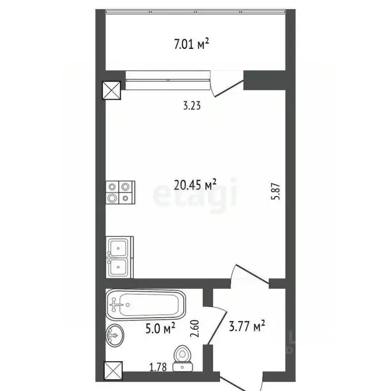 Студия Севастополь ул. Парковая, 7 (35.3 м) - Фото 2