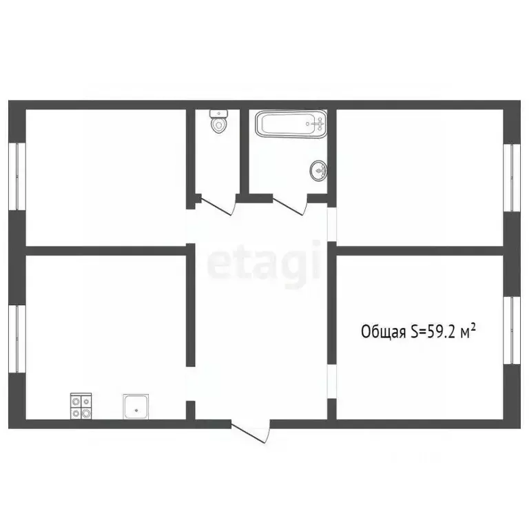 3-к кв. Кемеровская область, Юрга Кузбасский просп., 16 (59.2 м) - Фото 2