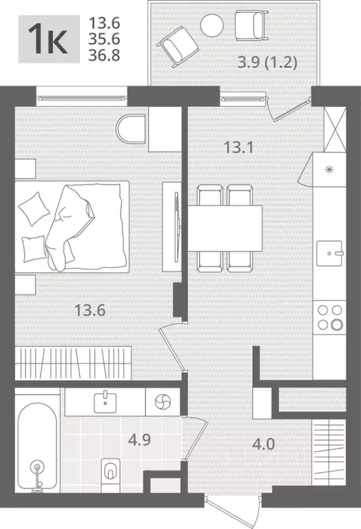 1-к кв. Калининградская область, Пионерский пос. Рыбное,  (36.8 м) - Фото 1