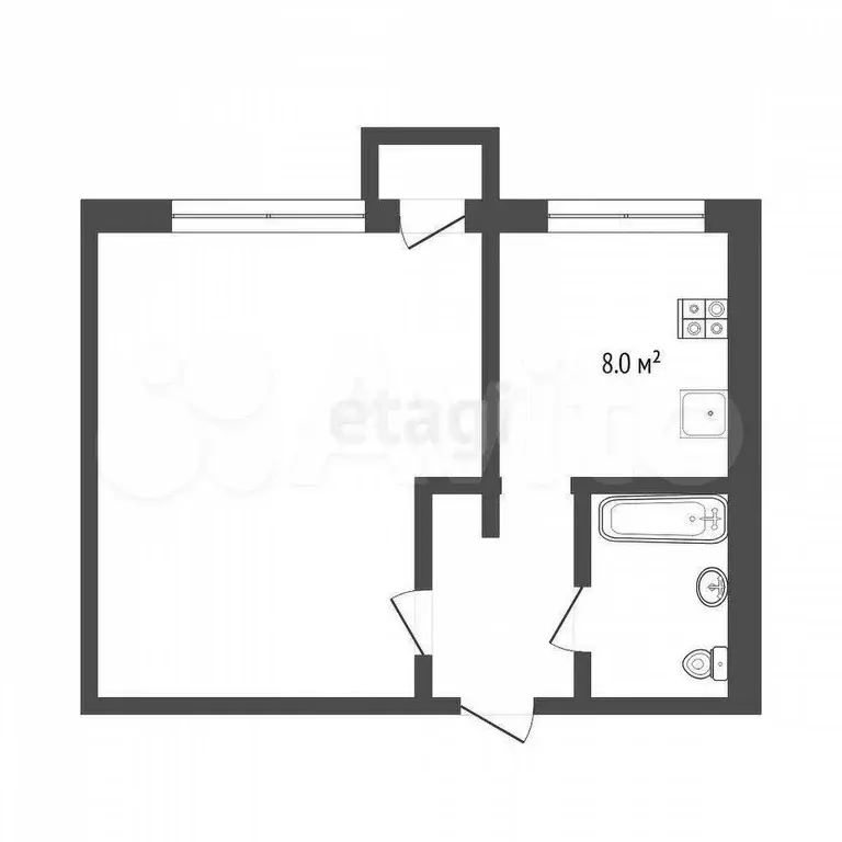 1-к. квартира, 29,3 м, 2/9 эт. - Фото 0