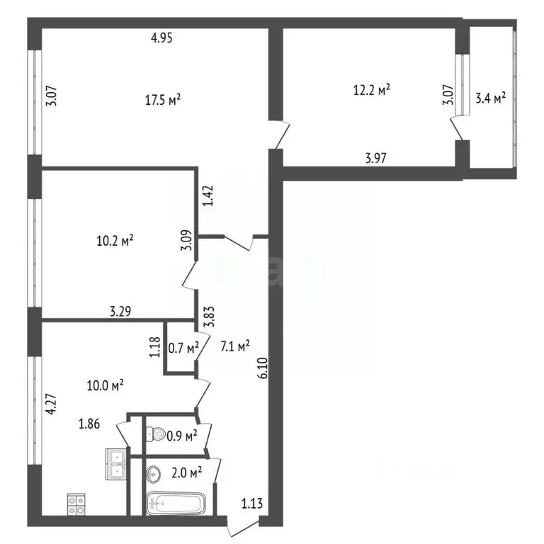3-к кв. Санкт-Петербург Богатырский просп., 3К1 (60.3 м) - Фото 2