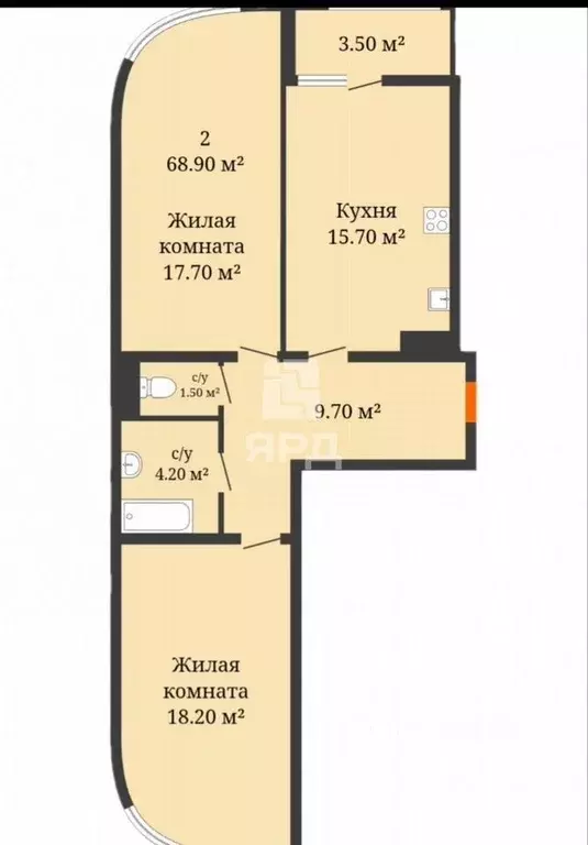 2-к кв. Ростовская область, Ростов-на-Дону Левобережная ул. (70.0 м) - Фото 2