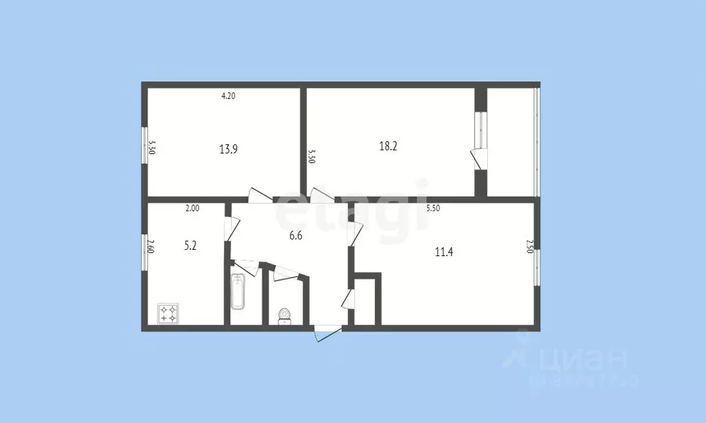3-к кв. Карачаево-Черкесия, Черкесск ул. Умара Алиева, 22 (60.0 м) - Фото 1