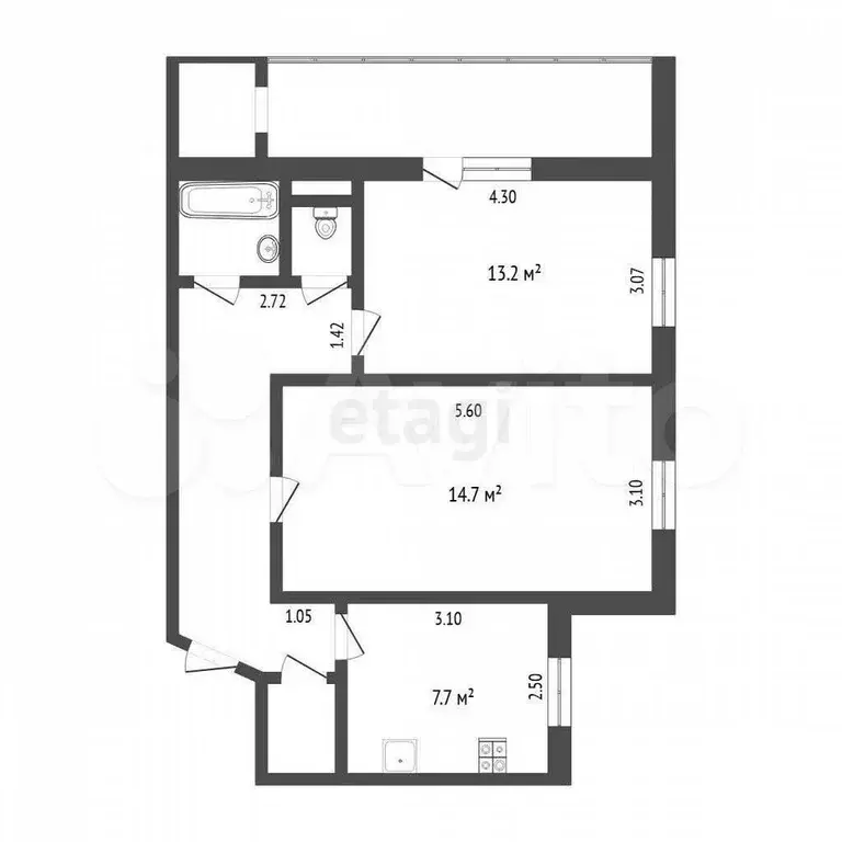 2-к. квартира, 52,8 м, 7/9 эт. - Фото 0