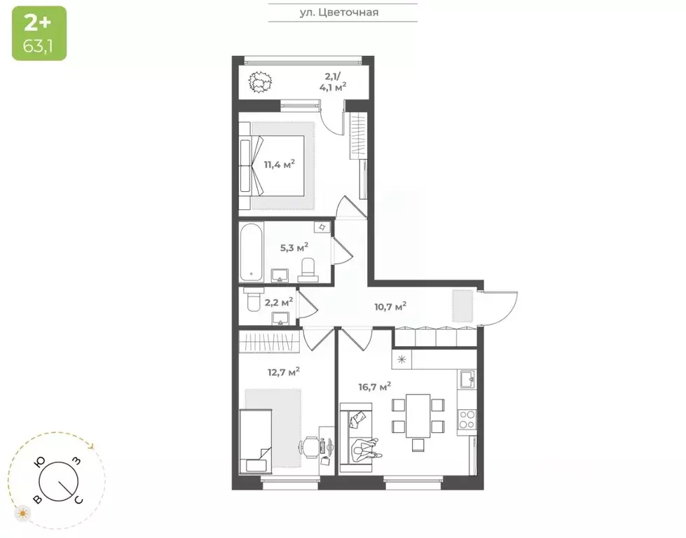 2-к кв. Тверская область, Тверь Соминка мкр,  (61.1 м) - Фото 0