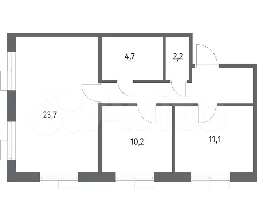 2-к. квартира, 60,9 м, 2/6 эт. - Фото 1