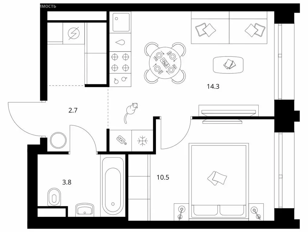 1-комнатная квартира: Москва, ЖК Строгино 360 (34.2 м) - Фото 1