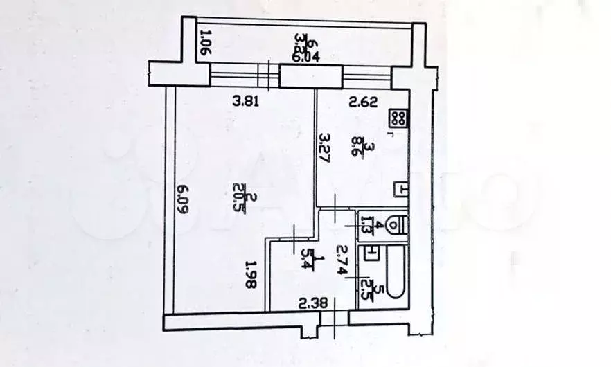 1-к. квартира, 38,3 м, 4/5 эт. - Фото 0