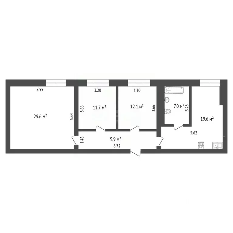 3-к кв. Омская область, Омск Мельничная ул., 89к1 (89.9 м) - Фото 1