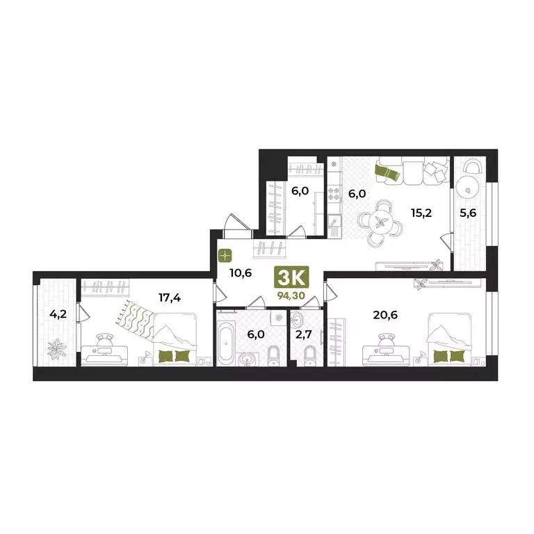 3-комнатная квартира: Тюмень, улица Евгения Войнова, 7 (94.3 м) - Фото 1