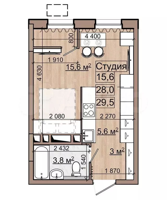 Квартира-студия, 28 м, 15/18 эт. - Фото 0