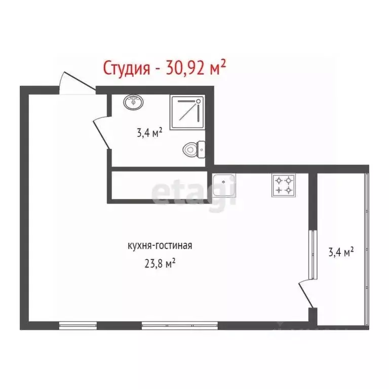 Студия Свердловская область, Екатеринбург ул. Крауля, 179 (30.92 м) - Фото 2