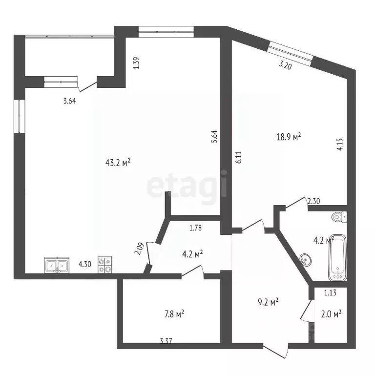 2-к кв. Хабаровский край, Хабаровск ул. Мухина, 7а (89.6 м) - Фото 1