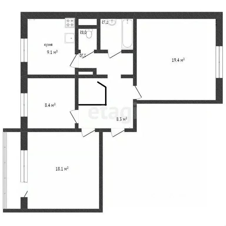 3-к кв. Кемеровская область, Кемерово Московский просп., 9Б (68.0 м) - Фото 2