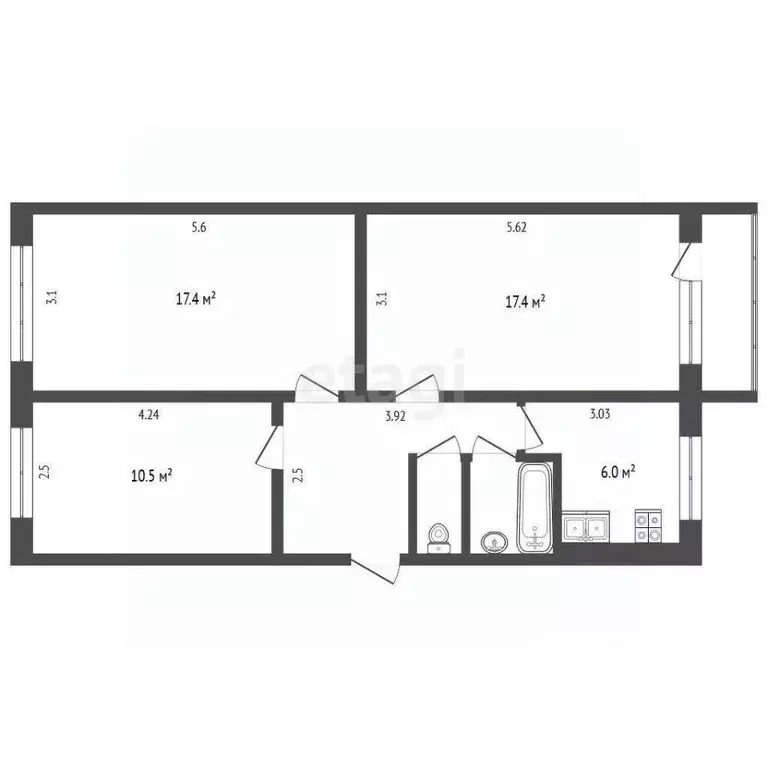 3-к кв. Белгородская область, Белгород Садовая ул., 39 (61.9 м) - Фото 2